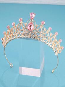 1 件裝女式粉紅水鑽合金奢華風格新娘頭飾適合婚禮