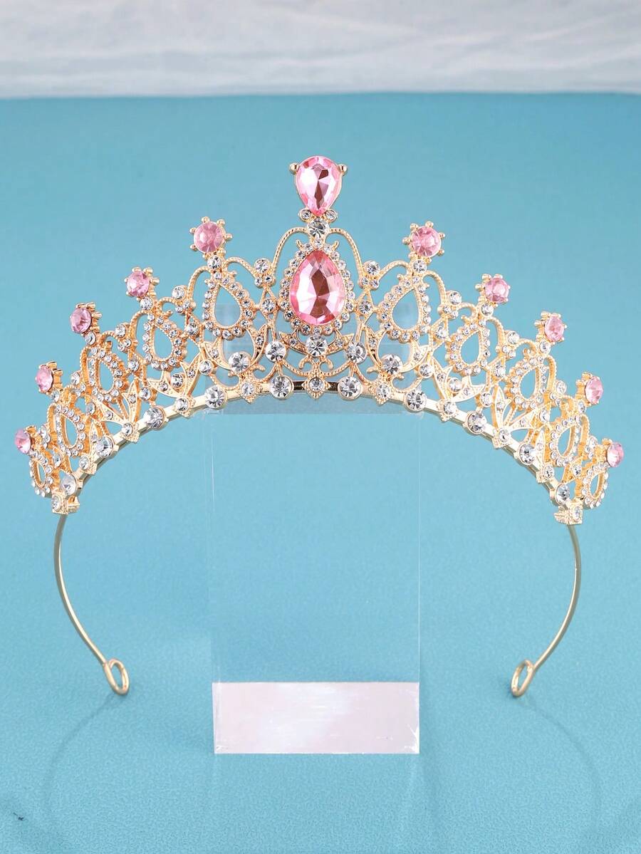 1 件裝女式粉紅水鑽合金奢華風格新娘頭飾適合婚禮