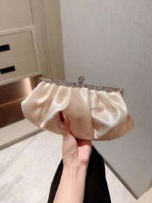 Sac de soirée en satin exquis pour femmes Moonlit EveBag, sac embrayage avec décoration en strass pour événements formels, soirées, robes/costumes et danse, avec poignée à chaîne