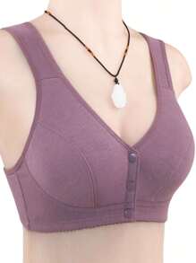Women's Light Purple Front Closure Wireless Minimalist Elastic Camisole Bra - Dusty Purple - View 3