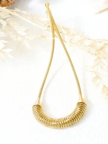 1pc European And American Exaggerated Spring Design Geometric Shape Necklace, Golden Stainless Steel Link Collar - P1778 - View 9