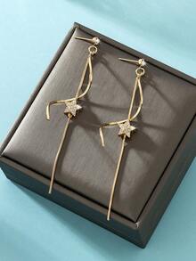 1 對時尚派對星形耳環,帶水鑽細節和撞色流蘇,銅材質 - 金黃色 - 查看 12