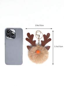 1個可愛的鹿角毛球鑰匙扣/毛絨汽車包鑰匙掛件/ Pu皮革聖誕飾品毛球鑰匙扣/帽子吊墜聖誕禮物