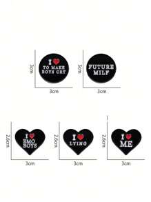 歐美風格創意愛心&字母設計金屬徽章黑色合金胸針 - 黑色 - 查看 11