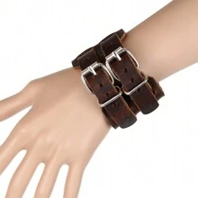 1只雙層寬皮革朋克風手鍊,西部牛仔復古夜總會搖滾珠寶