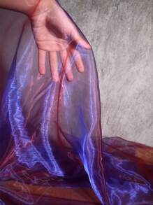 1pc Gradient Two-color Mesh Fabric, Laser Texture See-through Fabric Long Skirt Shawl Creative Handmade Fabric - Multicolor - View 4