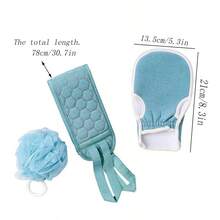 Bath Towel, 3pcs Thicker Bath Ball Set & Long Back Scrubber - Multicolor - View 2