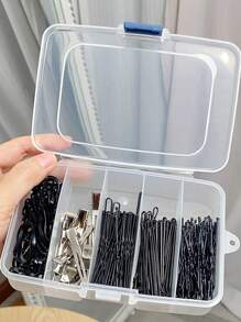 1pc Portable Storage Box With Six/ Five Compartments For Makeup Tools, Hair Accessories, Lip Brushes, With Buckle ,Jewellery Box,Pouch,Makeup Brush Holder,Brush Holder,Perfume Organiser,Pouch Bag