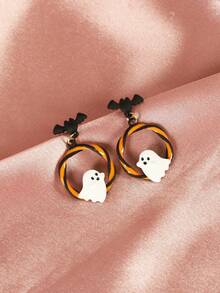 1pair Original Design Cute, Personalized & Versatile Ghost Dangle Earrings For Halloween - Multicolor - View 4