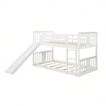 Nestfair Twin Over Twin Bunk Bed with Slide and Ladder