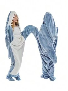 1pc Two-Tone Shark Design Sleeping Bag Camping - Blue - View 1