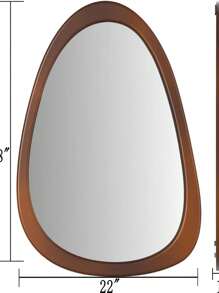 Irregular Mirror, Wood Wall Frame Mirror, Asymmetrical Decorative Wall Wood Mirror for Living Room Bedroom Entryway Bathroom Home Decor Cherry Brown Wood Frame 28 x 22 Inches
