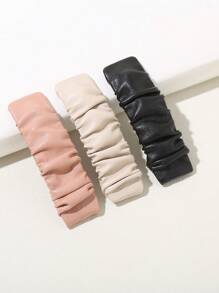 3pcs/set Pleated Leather Rectangle Shaped Hair Clips - Multicolor - View 1