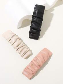 3pcs/set Pleated Leather Rectangle Shaped Hair Clips - Multicolor - View 2