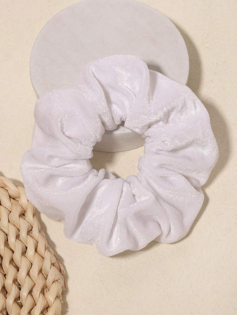 1pc Fabric Donut Hair Scrunchie, Winter - White - View 1