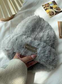 女士蓬松针织帽，带柔软保暖内衬，白色，秋季和冬季