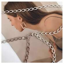 1 件女銀色牛仔褲裙帶,高端感,時尚金屬腰鍊,簡約顯瘦風格,休閒適合日常使用,ins 風格