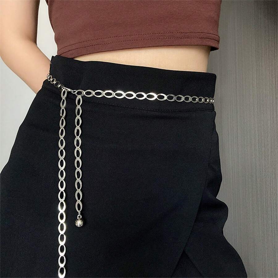 1 件女銀色牛仔褲裙帶,高端感,時尚金屬腰鍊,簡約顯瘦風格,休閒適合日常使用,ins 風格