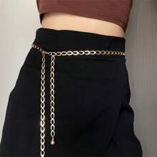 1 件女銀色牛仔褲裙帶,高端感,時尚金屬腰鍊,簡約顯瘦風格,休閒適合日常使用,ins 風格