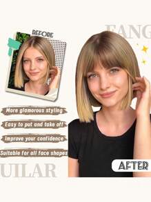 棕色高溫合成髮結短髮假髮夾帶太陽穴的瀏海,自然平整的瀏海,日常佩戴的瀏海假髮 (棕色) - Dark Brown - 查看 4