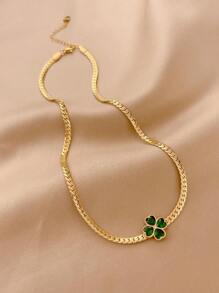 1 套绿色心形方晶锆石和花朵形不锈钢女士首饰套装，3 件（包括项链、手链和耳环），适合日常和特殊场合，是情人节礼物的理想选择