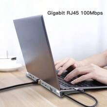 12-In-1 USB-C Hub, USB3.0 HD VGA Adapter, SD/TF Card Reader, Ethernet Port, Multi-Display Expansion Dock For Laptop - Silver - View 3