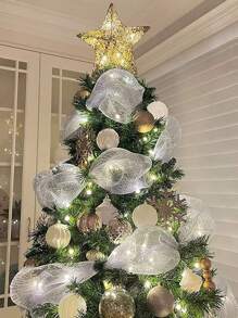 1 rolă de panglică cu plasă argintie pentru decorarea petrecerii de Crăciun, fundă și decorațiuni interioare DIY, Crăciun