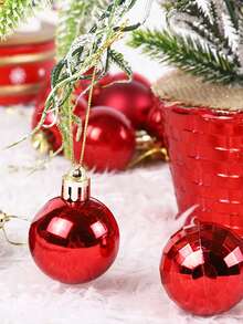 24pcs Plastic Classic Christmas Ball Ornament Set For Tree Decoration - Red - View 2