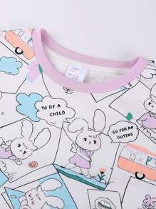 Annil Conjunto deportivo rosa con dibujos animados de manga larga para niñas, cuello redondo, suéter casual y pantalones para primavera y otoño - Morado - Ver 6