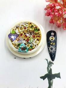 1box Gold-colored Rhinestone Heart & Wire Mixed Nail Decorations - Multicolor - View 3