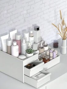 1 件桌面收纳盒透明化妆品整理器办公桌收纳架学习用品收纳篮房间装饰家居装饰浴室收纳整理文具分配器化妆品配件收纳柜海关瓶罐适用于护肤品香水口红眼影面膜彩妆眼霜化妆刷铅笔橡胶回形针订书机夹返校季浴室梳妆台宿舍学生女士礼物，适用于假日海滩、浴室收藏、卧室收藏，大容量 - 白色 - 查看 6