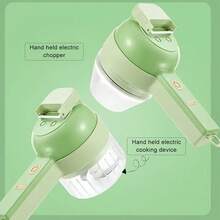 1入組可充電600mah便攜手持式無線蔬菜切碎機套裝,4合1手持式電動蔬菜切碎機套裝,附有削皮器、食材切碎機和水果削皮器,電動食品切碎機,廚房工具 - 綠色 - 查看 3