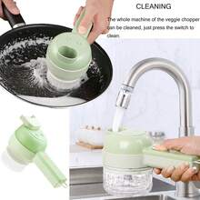 1入組可充電600mah便攜手持式無線蔬菜切碎機套裝,4合1手持式電動蔬菜切碎機套裝,附有削皮器、食材切碎機和水果削皮器,電動食品切碎機,廚房工具 - 綠色 - 查看 7