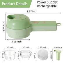 1入組可充電600mah便攜手持式無線蔬菜切碎機套裝,4合1手持式電動蔬菜切碎機套裝,附有削皮器、食材切碎機和水果削皮器,電動食品切碎機,廚房工具 - 綠色 - 查看 10