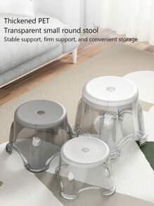 1pc Thickened Non-slip Transparent Bathroom Shower Stool / Footstool / Shoe Changing Bench Suitable For Living Room,bathroom, Etc. - Light Grey - View 1