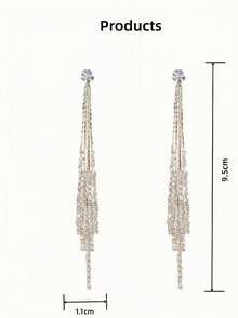 Aretes De Flecos Largos Y Decorados Con Pedrería Con Estilo Único, A La Moda Y Versátiles - Perforar - Ver 4
