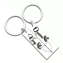 1 cặp King And Queen With Crown Couple Thép không gỉ Khắc Laser Móc Khóa Móc Khóa Quà Tặng Lưu Niệm Túi Ví Mặt Dây Chuyền Ngày Lễ Tình Nhân Sinh Nhật Kỷ Niệm Quà Tặng Giáng Sinh Valentine - Bạc - Xem 3