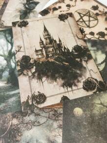 1包/20張哥特風格復古玫瑰、蝴蝶、城堡主題裝飾拼貼背景材料紙 - 灰色 - 查看 3
