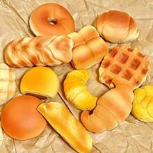 2pcs/5pcs Random Realistic Palm Bread PU Slow Rebound Fake Cake Decoration Pineapple Bun Mung Bean Bun Realistic Food Baking Photography Props Fake Bread Model - Multicolor - View 5