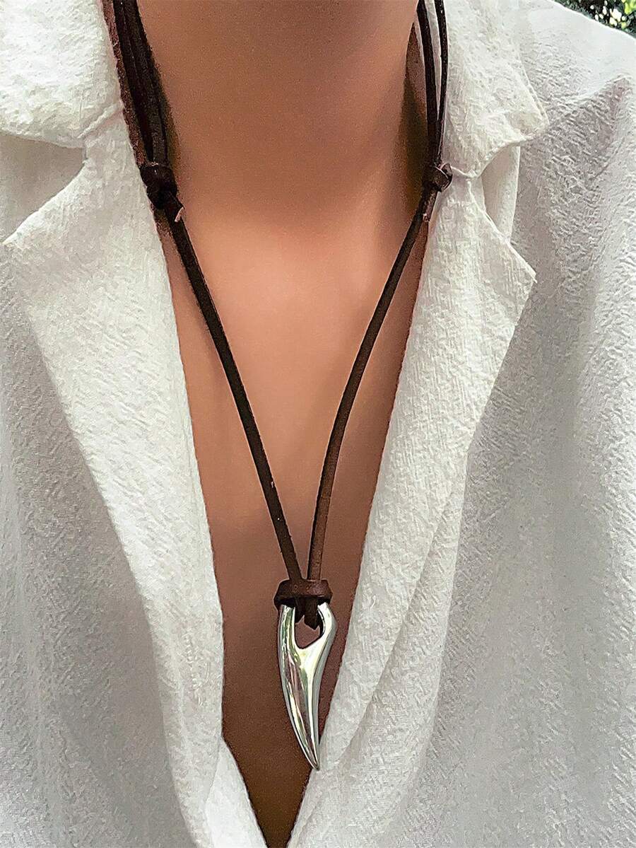 欧美时尚个性金色金属狼牙吊坠项链男士嘻哈风格哥特式粗毛衣链男士珠宝配饰 - 款式1 - 查看 1