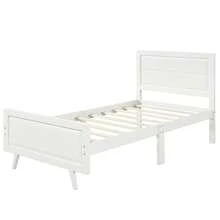 Wood Platform Bed Twin Bed Frame Mattress Foundation Sleigh Bed with Headboard/Footboard/Wood Slat Support,No Box Spring Needed - White - View 6