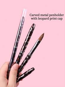 美甲工具#14豹紋圓頭雕刻筆刷仿毛水晶筆花卉繪畫和混色繪畫筆刷帶有圓柱形塑料盒包裝套,金屬杆 - 彩色 - 查看 3