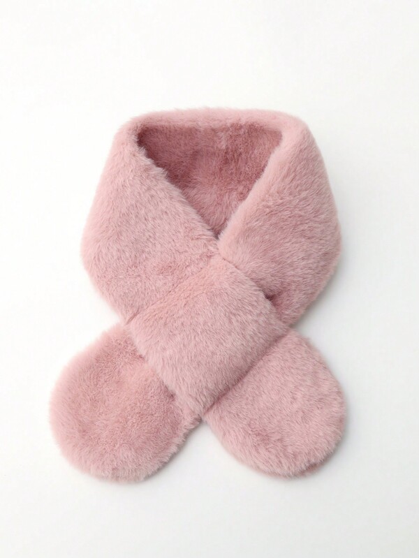 1pc Children's Solid Color Thickened Warm Plush Scarf, Suitable For Daily Travel Use