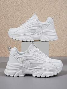 秋冬新款白色男款厚底休閒運動鞋,增高鞋,厚底運動鞋 - 白色 - 查看 4