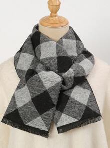 A Men's Winter Short Beard Rhombus Pattern Gentleman Style 30*180cm Fashionable Scarf - Black and White - View 3