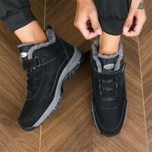 男女1雙冬季防水豬皮雪靴，配有掛鉤式魔術貼，防滑，耐用且保暖，適合冬季戶外運動和休閒場合 - 黑色 - 查看 11