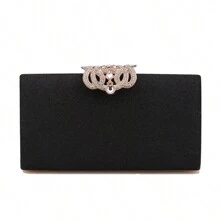 Sequined Fashion Women Evening Bags Crown Metal Chain Shoulder Day Clutch With Rhinestones Wedding Party Handbags - Black - View 1