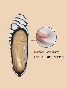 Women Comfort Flats Round Toe Ballet Flats Slip On Walking Flat Shoes - 黑與白 - 查看 4