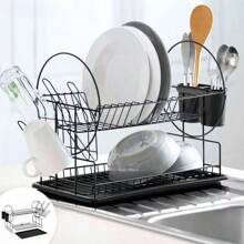 Secador Escurridor De Trastes, Estante Para Almacenamiento De Cocina, Escurridor De Platos - Blanco y Negro - Ver 1