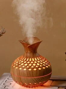 Flower Shaped Humidifier, Light Wood Grain Finish, Mini Size, Usb Powered, Quiet, 7 Colors, Air Purifying, For Home Office Desk